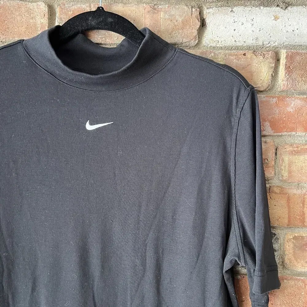 Nike Women's Sportswear Essential Ribbed Mock Neck Long Sleeve Top Black XL